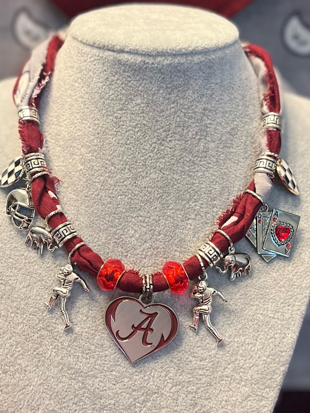 University of Alabama Crimson Bandana Charm Necklace, Bama, Crimson Tide